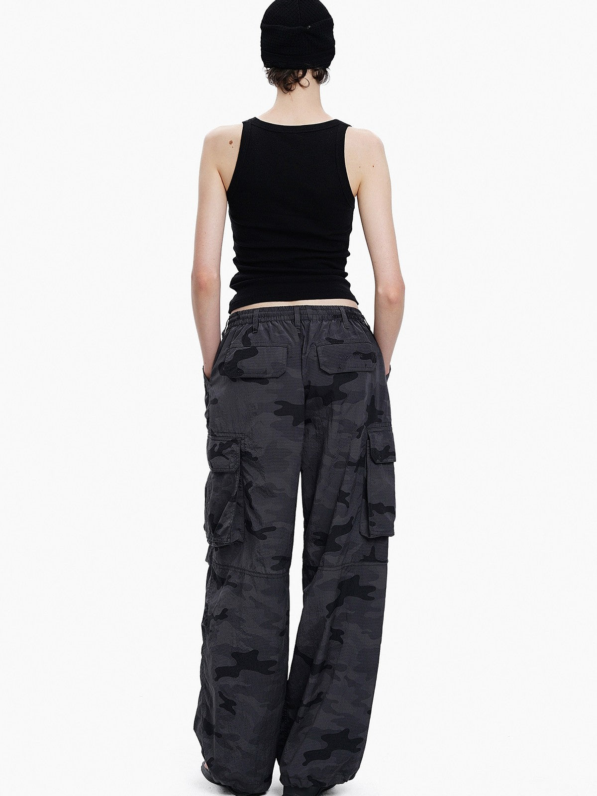 MASONPRINCE Camo Nylon Cargo Parachute Pants in Gray - On Model
