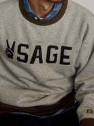 USAGE Graphic Two Tone Cotton Sweatshirt in Gray - On Male Model
