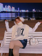 BEERBRO Graphic Cable Knit Turtleneck Vest in Beige - On Female Model