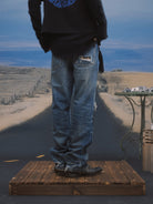 SOD Distressed Patchwork Jeans in Blue - On Model