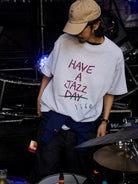 USAGE JZ Festival Graphic Cotton T Shirt in Heather Gray - On Male Model