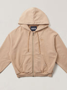 SMFK Cross Embroidered Cotton Zip Up Hoodie in Beige