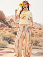 BEERBRO Washed Cotton Striped Cargo Pants in Pink - On Female Model