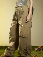 BEERBRO Drawstring Panelled Cargo Pants in Olive - On Female Model