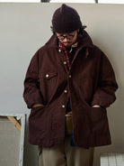 USAGE Washed Heavyweight Cotton Chore Jacket in Brown - On Male Model