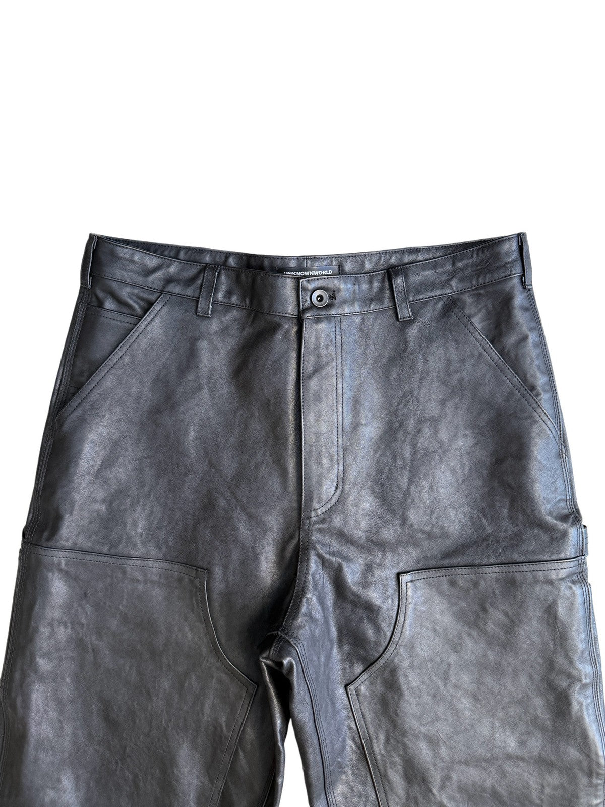 UNKNOWNWORLD Horsehide Double Knee Work Pants in Black - Detail