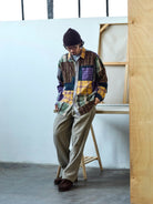 USAGE Cotton Plaid Patchwork Shirt in Patchwork - On Male Model