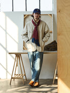 USAGE Washed Heavyweight Cotton Chore Jacket in Beige - On Male Model