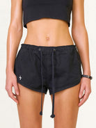 SMFK Low Rise Drawstring Cotton Shorts in Black - On Female Model