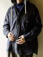 USAGE Detachable Hood Cotton Plaid Shirt in Brown - On Male Model