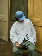 USAGE Cotton Workwear Shirt Jacket in White - On Male Model