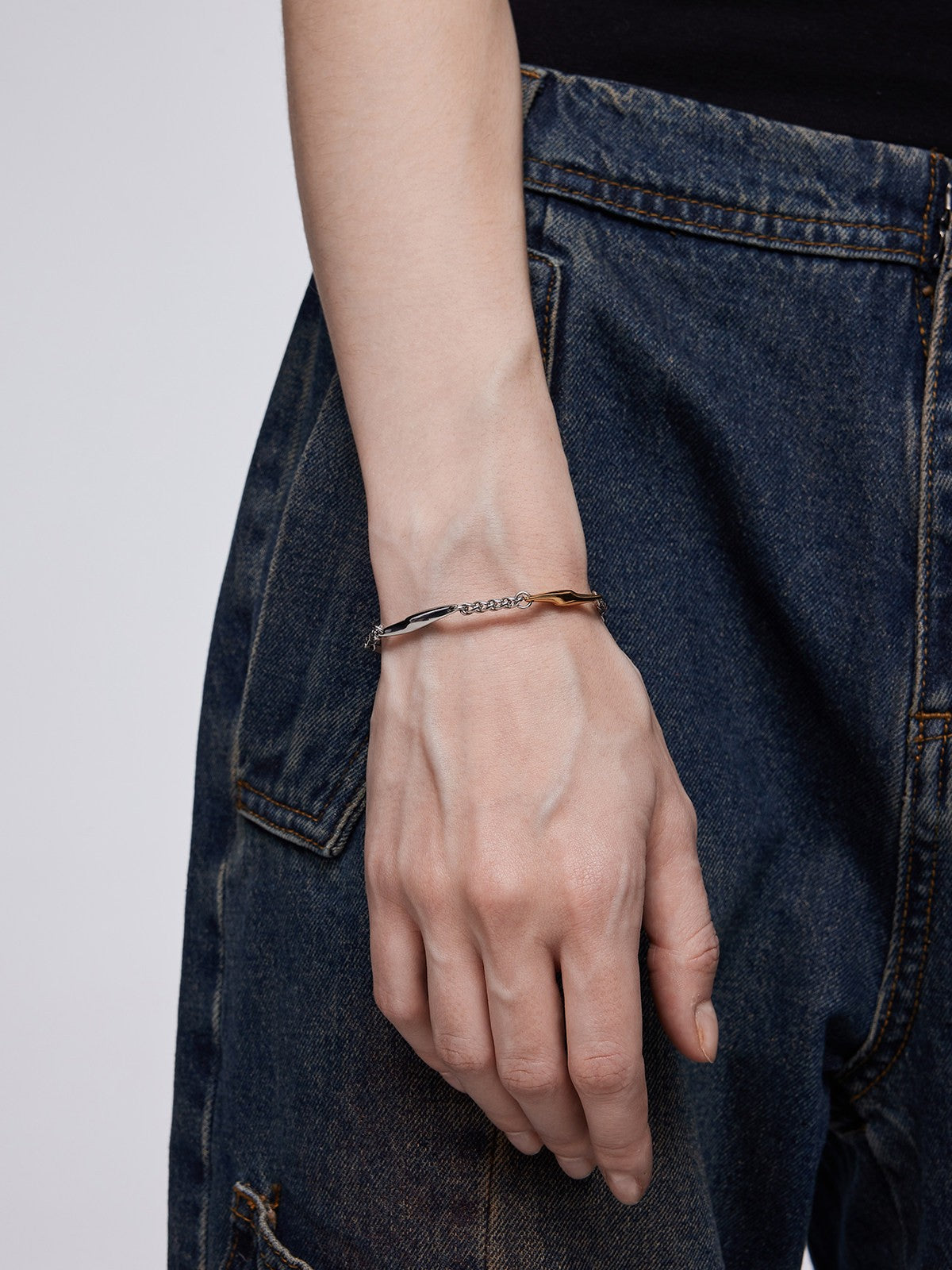 BLACKHEAD Two Tone Spliced Lightning Bracelet in Gold - On Model