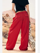 BeerBro Lightweight Parachute Pants in Red - On Female Model