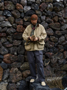 USAGE Heavyweight Cotton Canvas Barn Jacket in Beige - On Male Model