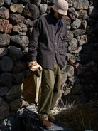 USAGE Detachable Hood Cotton Plaid Shirt in Brown - On Male Model