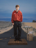 SOD Reversible Rhinestone Zip Hoodie in Red - On Male Model