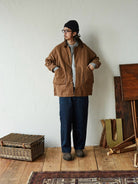 USAGE Heavyweight Canvas Hunting Jacket in Beige - On Male Model