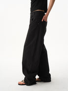 BLINDNOPLAN Leather Spliced Straight Leg Pants in Black - On Model