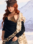 BEERBRO Cowl Neck Top Leopard Cami Set in Black - On Female Model