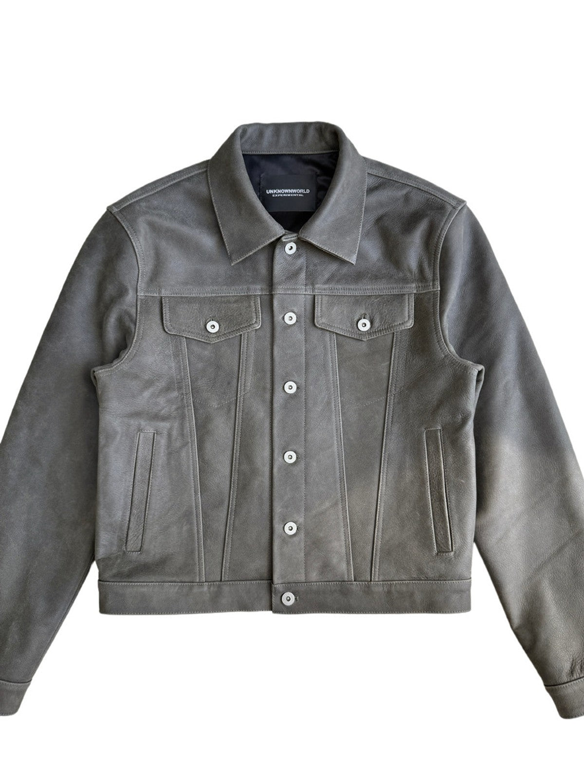 UNKNOWNWORLD Cracked Leather Type 3 Jacket in Green