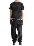 UNKNOWNWORLD Washed Distressed Slim Fit T Shirt in Black - On Male Model