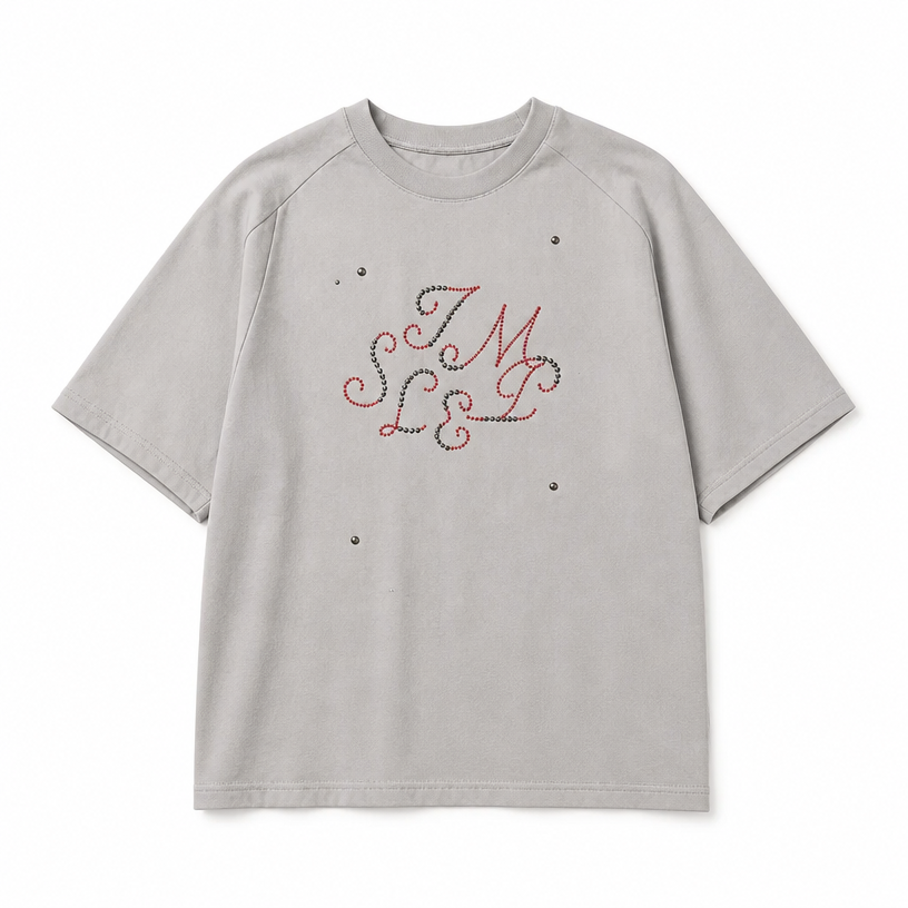 Mingstreet ASC launch still-life | SIMPLE PROJECT | Brass Stud Retro Logo Cotton T Shirt | Gray | crumple_regen_confirmed_2026-06-25