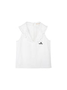 SHUSHUTONG Ruffled Double Collar Cotton Shirt in White