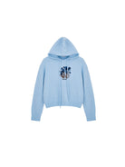 SHUSHUTONG Floral Graphic Knit Hoodie in Sky Blue