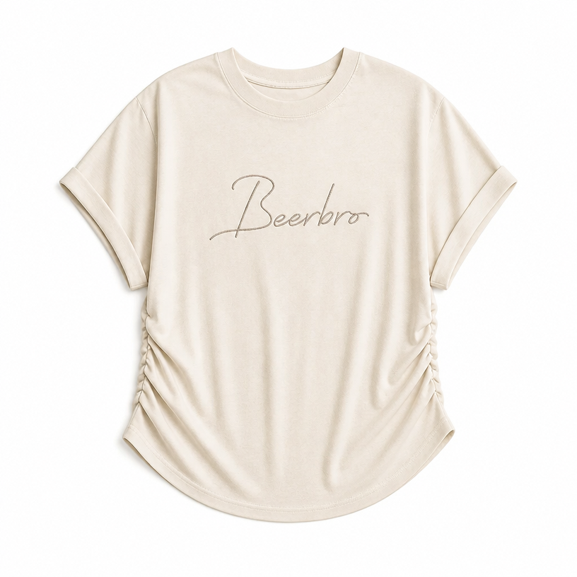 Mingstreet ASC launch still-life | BEERBRO | Embroidered Tencel Cinched Tee | Cream | crumple_regen_confirmed_2026-06-25