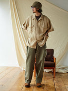 USAGE Heavyweight Herringbone Cargo Pants in Olive - On Male Model