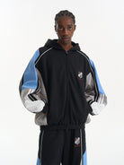 BLINDNOPLAN Color Blocked Hooded Track Jacket in Black - On Male Model