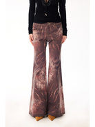 BEERBRO Lyocell Paisley Micro Flare Pants in Brown - On Female Model