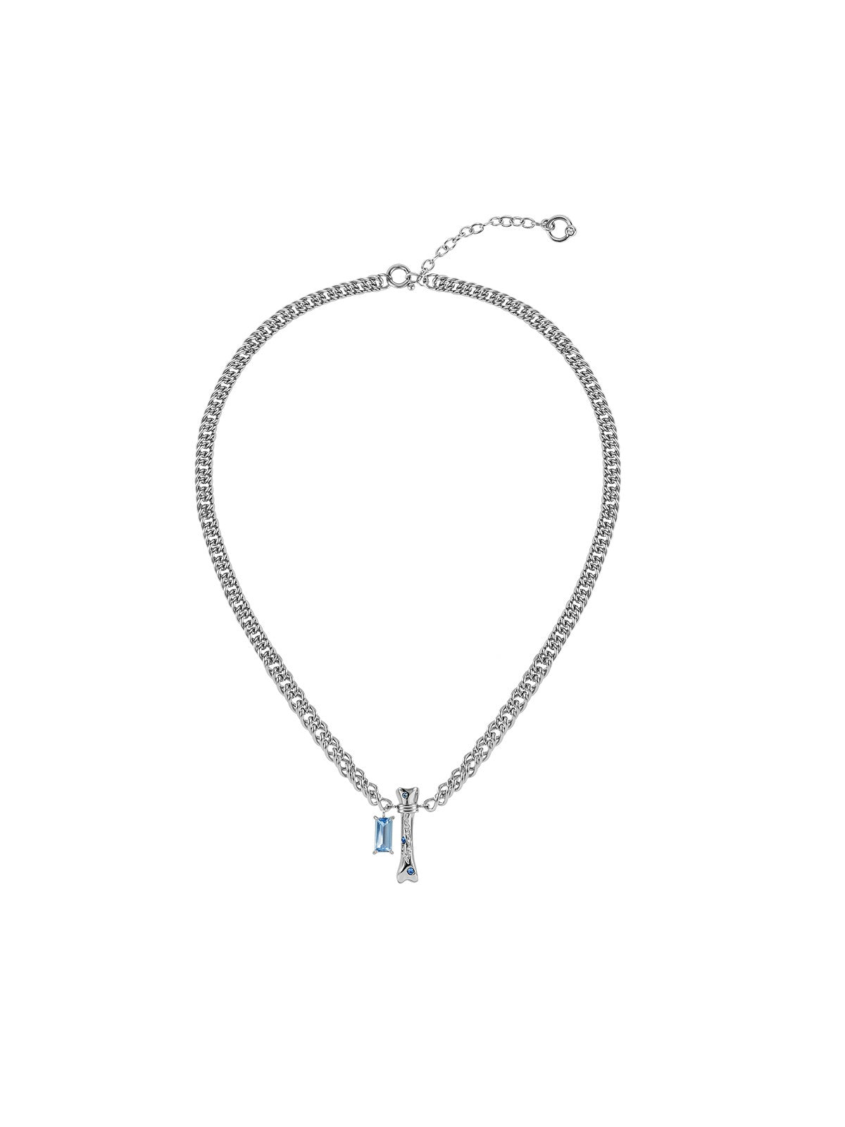 BLACKHEAD Blue Rhinestone Bone Necklace in Silver