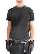UNKNOWNWORLD Washed Distressed Slim Fit T Shirt in Black - On Male Model