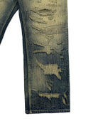 UNKNOWNWORLD Heavyweight Distressed Wide Leg Jeans in Denim - Detail
