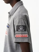 BLINDNOPLAN Waffle Knit Patch Polo Shirt in Gray - On Male Model