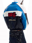 BLINDNOPLAN Color Block Faux Leather Padded Jacket in Blue - On Model