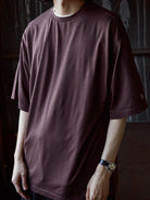 USAGE Merino Wool Blend T Shirt Set in Brown - On Male Model