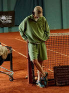 USAGE Oversized Textured Long Sleeve Polo in Mint - On Male Model