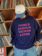 USAGE Heavyweight Raglan Graphic Sweatshirt in Navy Blue - On Male Model