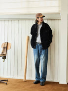 USAGE Wide Wale Corduroy Deck Jacket in Black - On Male Model