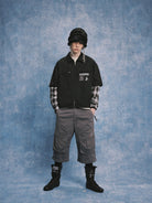 SOD Layered Sleeve Zip Up Shirt Jacket in Black - On Male Model