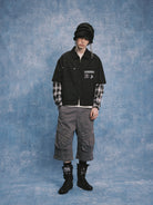 SOD Layered Sleeve Zip Up Shirt Jacket in Black - On Male Model