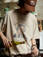 USAGE Vintage Wash Einstein Graphic T Shirt in Beige - On Male Model