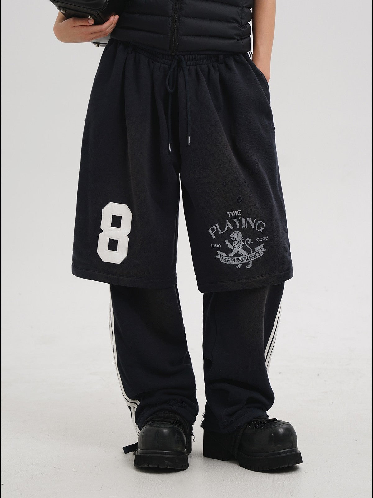 MASONPRINCE Convertible Layered Cotton Skirt Shorts in Black - On Model