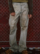 SOD Digital Stain Micro Flare Jeans in Gray - On Male Model