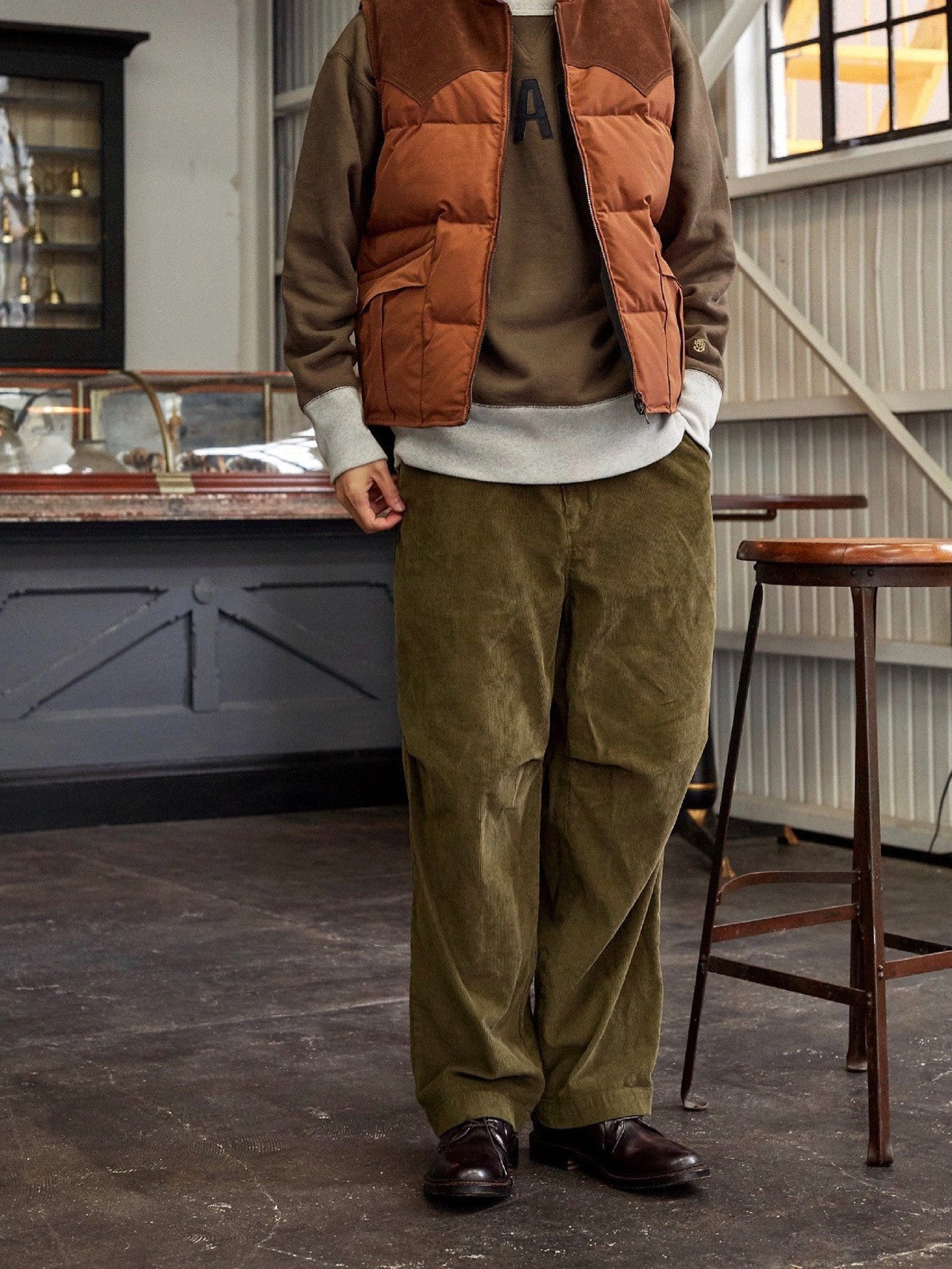 USAGE Graphic Two Tone Cotton Sweatshirt in Brown - On Male Model
