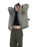 MASONPRINCE Reverse Detail Washed Denim Jacket in Denim - On Female Model