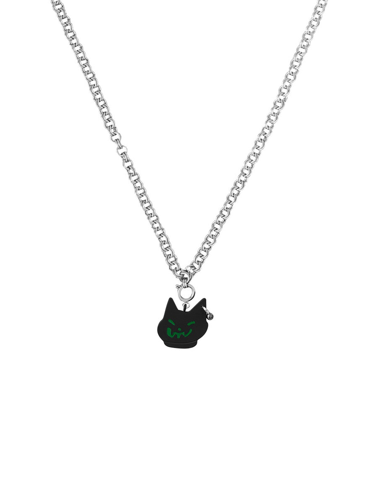 BLACKHEAD Green Eyed Cat Pendant Necklace in Black