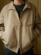 USAGE Jacquard Check Harrington Jacket in Beige - On Male Model